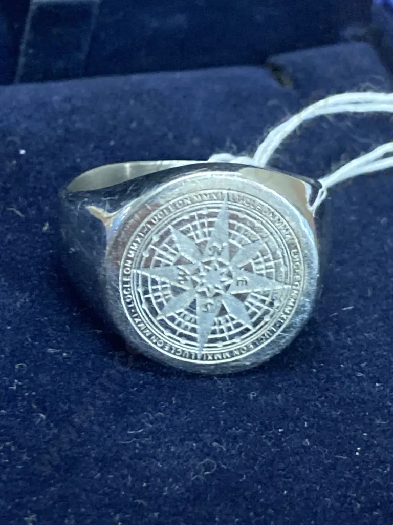 Mens Silver Colour Compass Signet Ring Image 1++